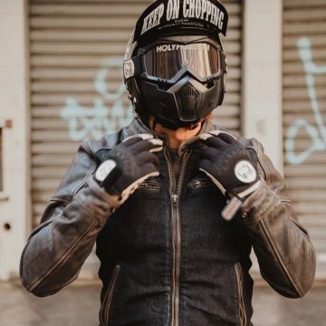 HolyFreedom Zero Denim Black Brown Motorcycle Leather/Textile Jacket