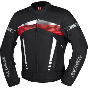 IXS RS-400-ST 3.0 Waterproof Black White Red Textile Motorcycle Jacket