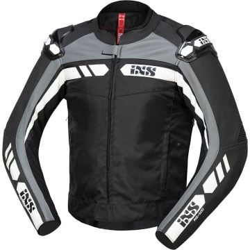 IXS RS-500 1.0 Black Grey White Leather Textile Motorcycle Jacket