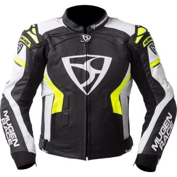 MUGENRACE Marcus Black White Fluo Yellow Leather Jacket