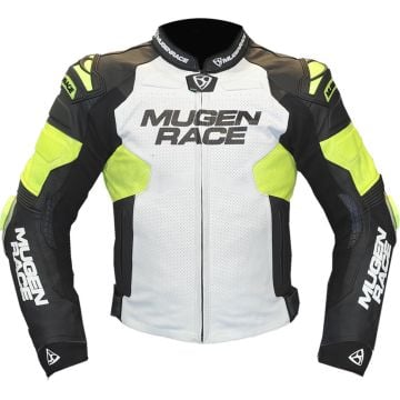MUGENRACE Mry Black White Fluo Yellow Leather Jacket