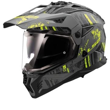LS2 MX702 Pioneer II Crazy Matt Black H-V Yellow Adventure Helmet