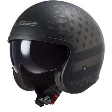 LS2 OF599 Spitfire II Matt Black Flag Jet Helmet