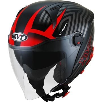 KYT D-City Lucent Black Red Jet Helmet