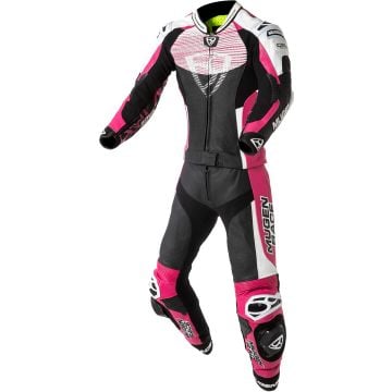 MUGENRACE Cira-SR Ladies Black White Pink Perforated 2PC Leather Motorcycle Suit