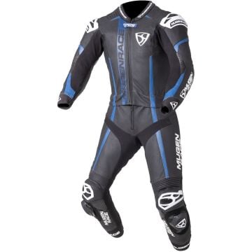 MUGENRACE Mucho Black White Blue 2PC Leather Motorcycle Suit
