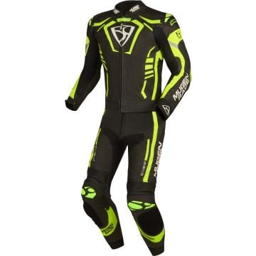 MUGENRACE Predator Black White Neon Yellow Perforated 2PC Leather Motorcycle Suit