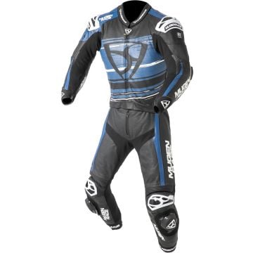 MUGENRACE RC-Max Due Black White Blue Perforated 2PC Leather Motorcycle Suit