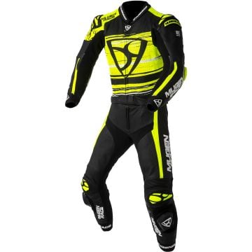 MUGENRACE RC-Max Due Black White Neon Yellow Perforated 2PC Leather Motorcycle Suit