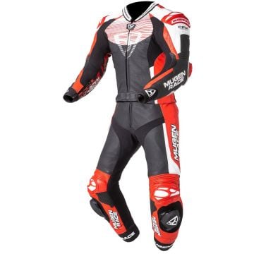 MUGENRACE Scorpion Black White Red Perforated 2PC Leather Motorcycle Suit