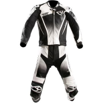 MUGENRACE Sidegun Black White Perforated 2PC Leather Motorcycle Suit