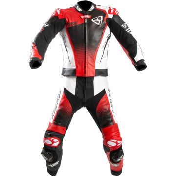 MUGENRACE Sidegun Black White Red Perforated 2PC Leather Motorcycle Suit