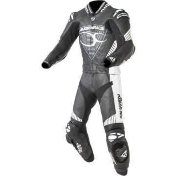 MUGENRACER Impegnato Black White Perforated 2PC Leather Motorcycle Suit