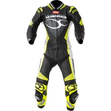 MUGENRACER Impegnato-D Ladies Black White Neon Yellow Perforated 2PC Leather Motorcycle Suit