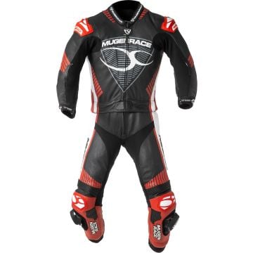 MUGENRACER Impegnato-D Ladies Black White Red Perforated 2PC Leather Motorcycle Suit