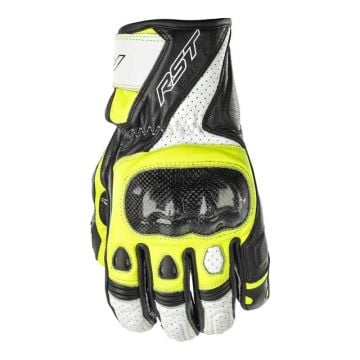 RST Stunt III Ce Mens Glove Noir Blanc Neon Jaune Gants