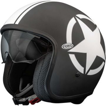Premier Vintage Star 8 BM Matt Black White Jet Helmet