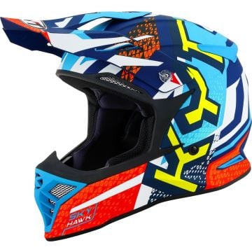 KYT Skyhawk Hyperflow Azul Mate Rojo Casco Motocross