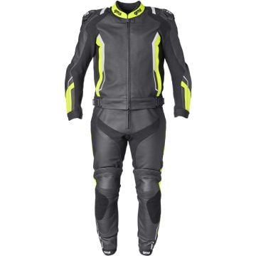 gms GR-1 Black Yellow White 2PC Leather Motorcycle Suit