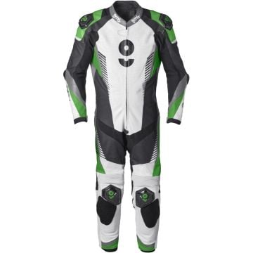 gms GRC-1 Black White Green 1PC Leather Motorcycle Suit