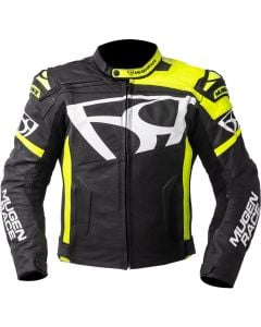 MUGENRACE Aggressore Black White Fluo Yellow Leather Jacket