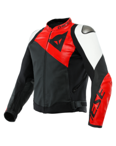 Dainese Sportiva Leather Schwarz Matt Lava Rot Weiß Jacke