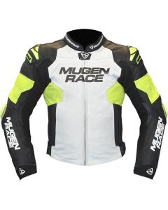 MUGENRACE Mry Black White Fluo Yellow Leather Jacket