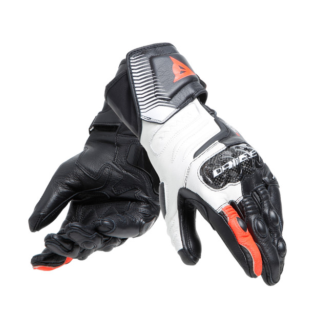 Dainese Carbon 4 Long Lady Leather Schwarz Weiß Fluo Rot Handschuhe Größe M