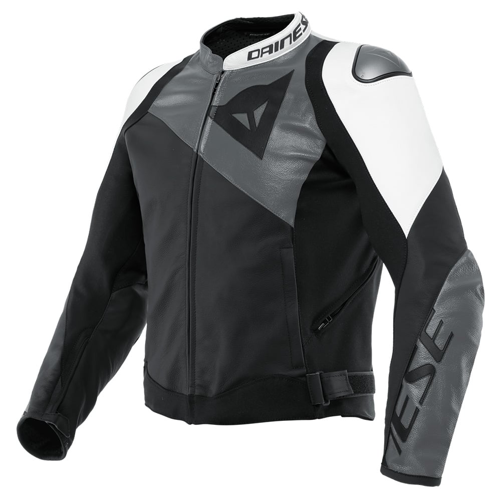 Dainese Sportiva Lederjacke Schwarz Matt Anthrazit Weiß Größe 46
