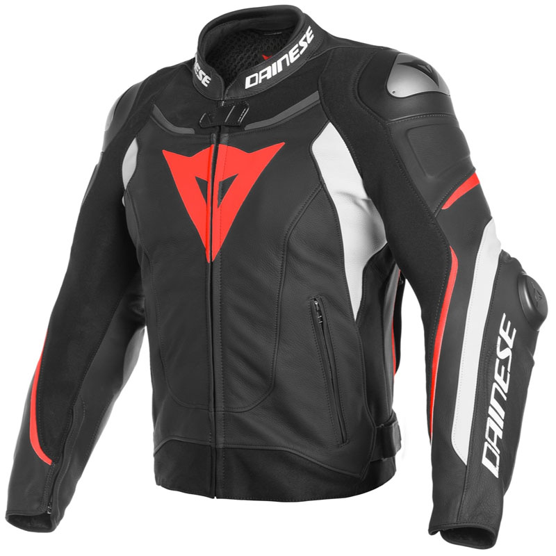 Dainese Super Speed 3 Veste De Moto En Cuir Noir Blanc Rouge Fluo 46