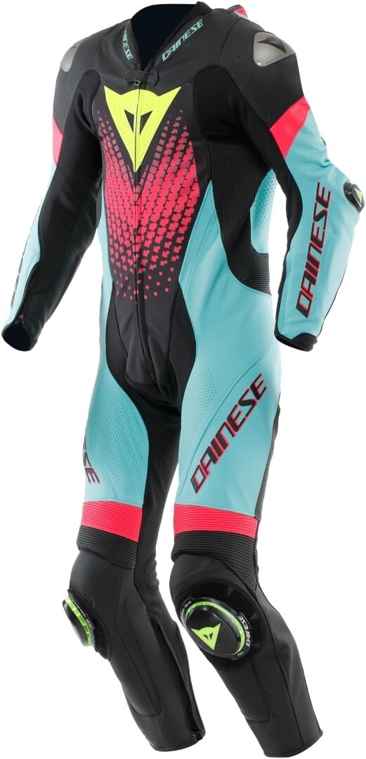 Dainese Laguna Seca 6 Schwarz Water Fuchsia 1-Teiler Motorrad Lederkombi Größe 46