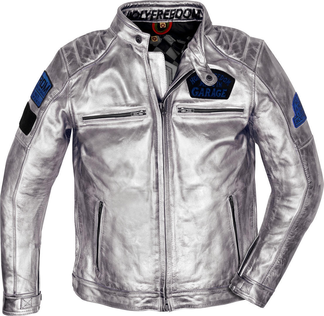 HolyFreedom Zero Totem Silber Motorrad Lederjacke Größe XL