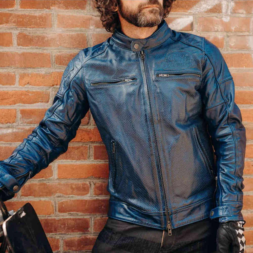 HolyFreedom Zero Summer Perforierte Blau Motorrad Lederjacke Größe XL