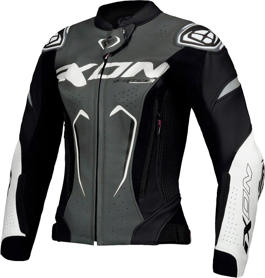 Ixon Vortex 3 JKT L Schwarz Anthrazit Weiß Damen Motorrad Lederjacke Größe L
