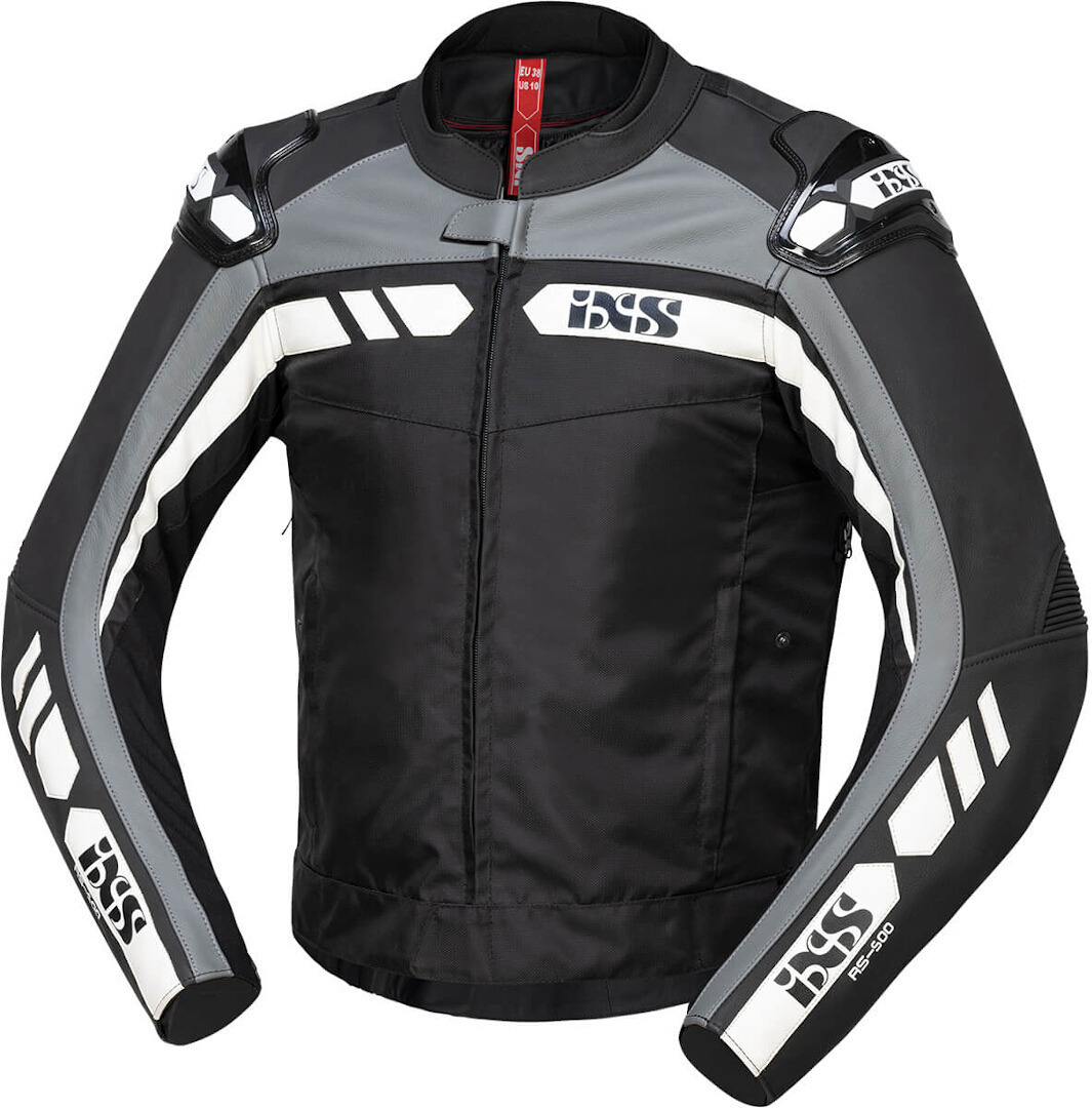 IXS RS-500 1.0 Schwarz Grau Weiß Motorrad Leder/Textiljacke Größe 54