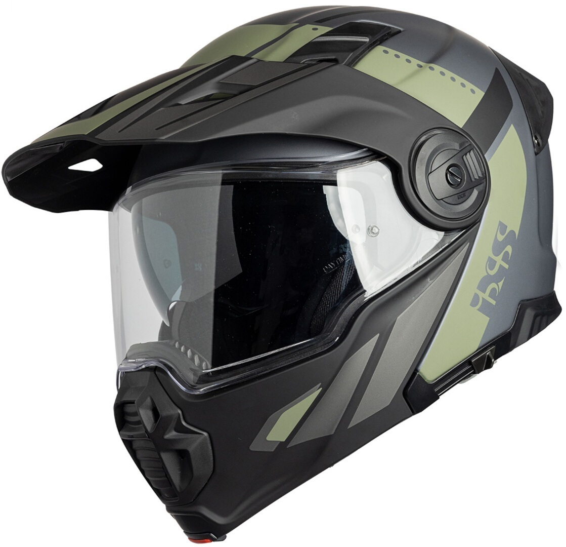 Photos - Motorcycle Helmet IXS Venture 1.0 Matt Black Grey Green Flip Up Helmet Size XL