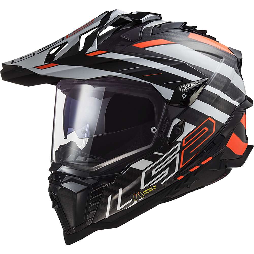 LS2 MX701 Explorer Carbon Edge Schwarz Fluo Orange Adventure Helm Größe M