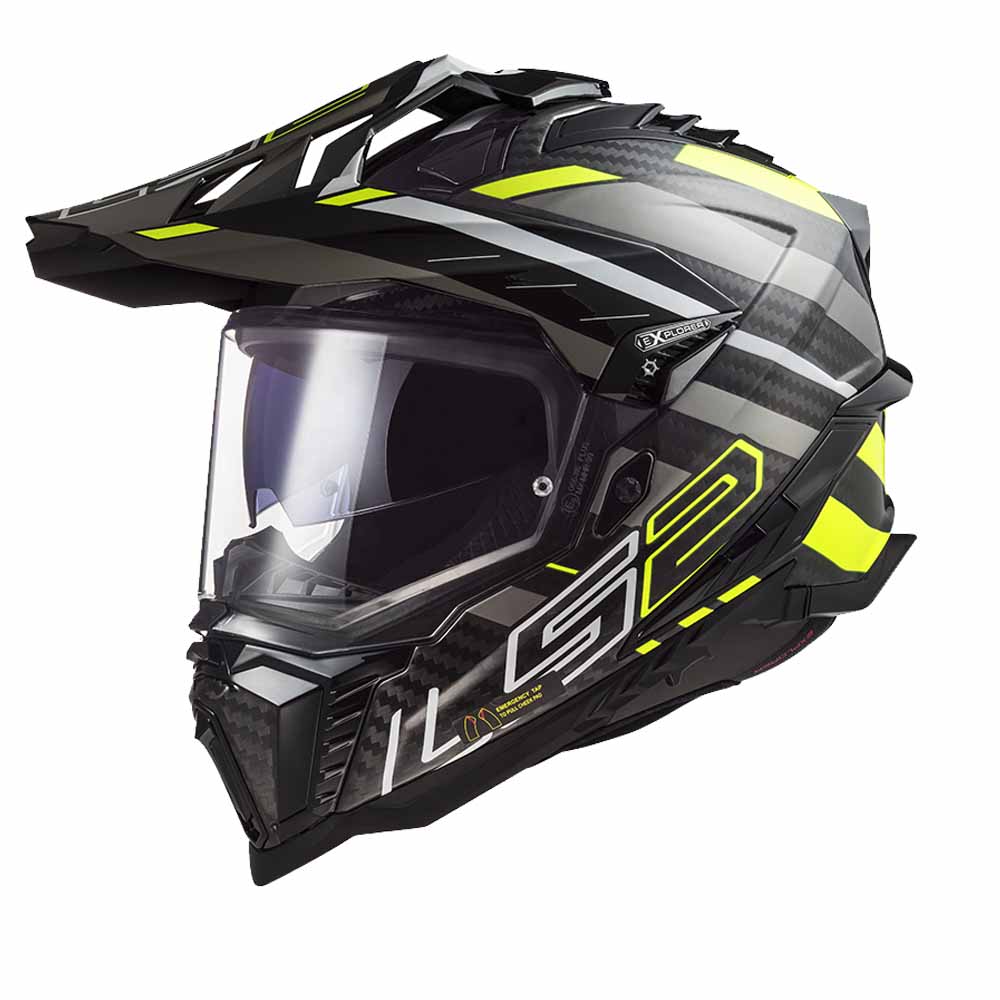 LS2 MX701 Explorer Carbon Edge Glossy Schwarz H-V Gelb Adventure Helm Größe M