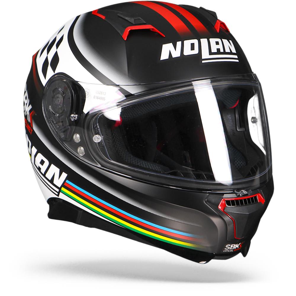 NOLAN N87 SBK N-COM 060 MATT BLACK WHITE RED FULL FACE HELMET unisex
