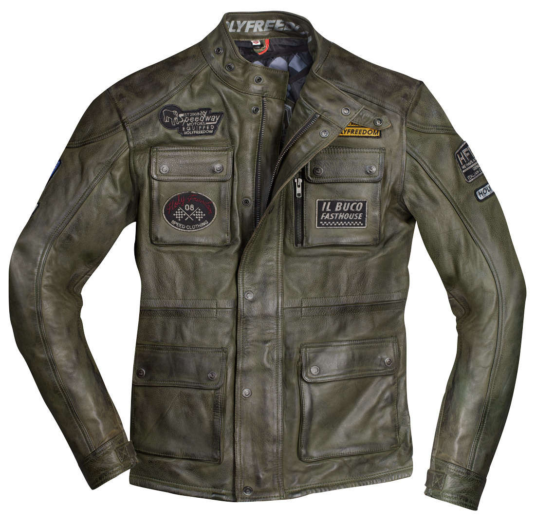 HolyFreedom Quattro Evolution Grün Motorrad Lederjacke Größe M