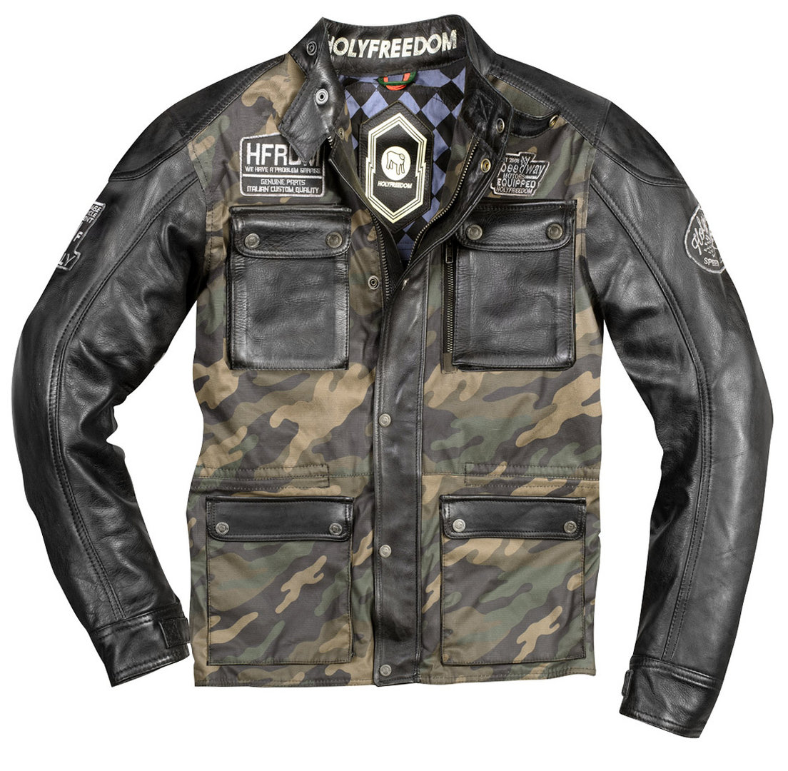 HolyFreedom Quattro Camo Schwarz Motorrad Leder-/Textiljacke Größe S