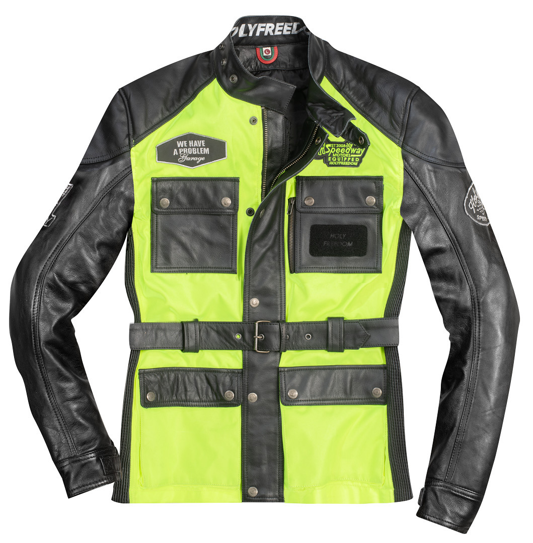 HolyFreedom Quattro Vision Schwarz Gelb Motorrad Leder-/Textiljacke Größe L