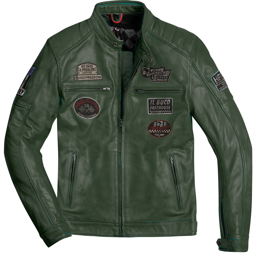 HolyFreedom Zero Evolution Dark Grün Motorrad Lederjacke Größe S