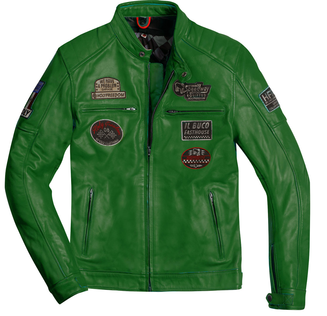 HolyFreedom Zero Evolution Grün Motorrad Lederjacke Größe XL