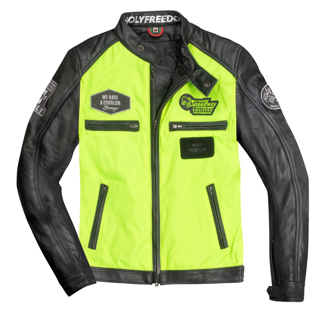HolyFreedom Zero Vision Schwarz Gelb Motorrad Lederjacke Größe L